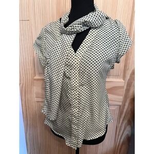 Costa Blanca Collection Blouse Womens XS White Black Scarf‎ Neck Excellent Geo